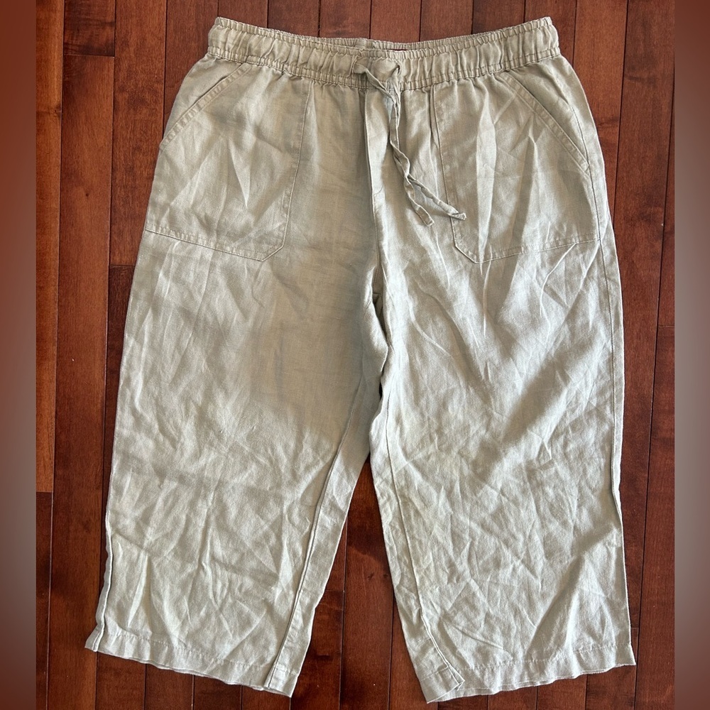 Merona Linen Khaki Drawstring Capri Pants Size Medium
